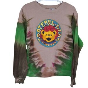 Grateful Dead Tie Dye Graphic Crewneck Sweatshirt Large Women's Brown Green